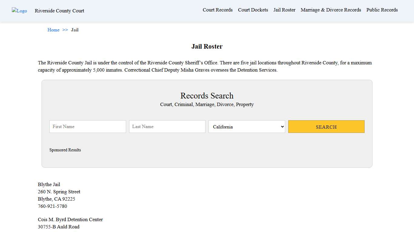 Jail Roster | Riverside County Court