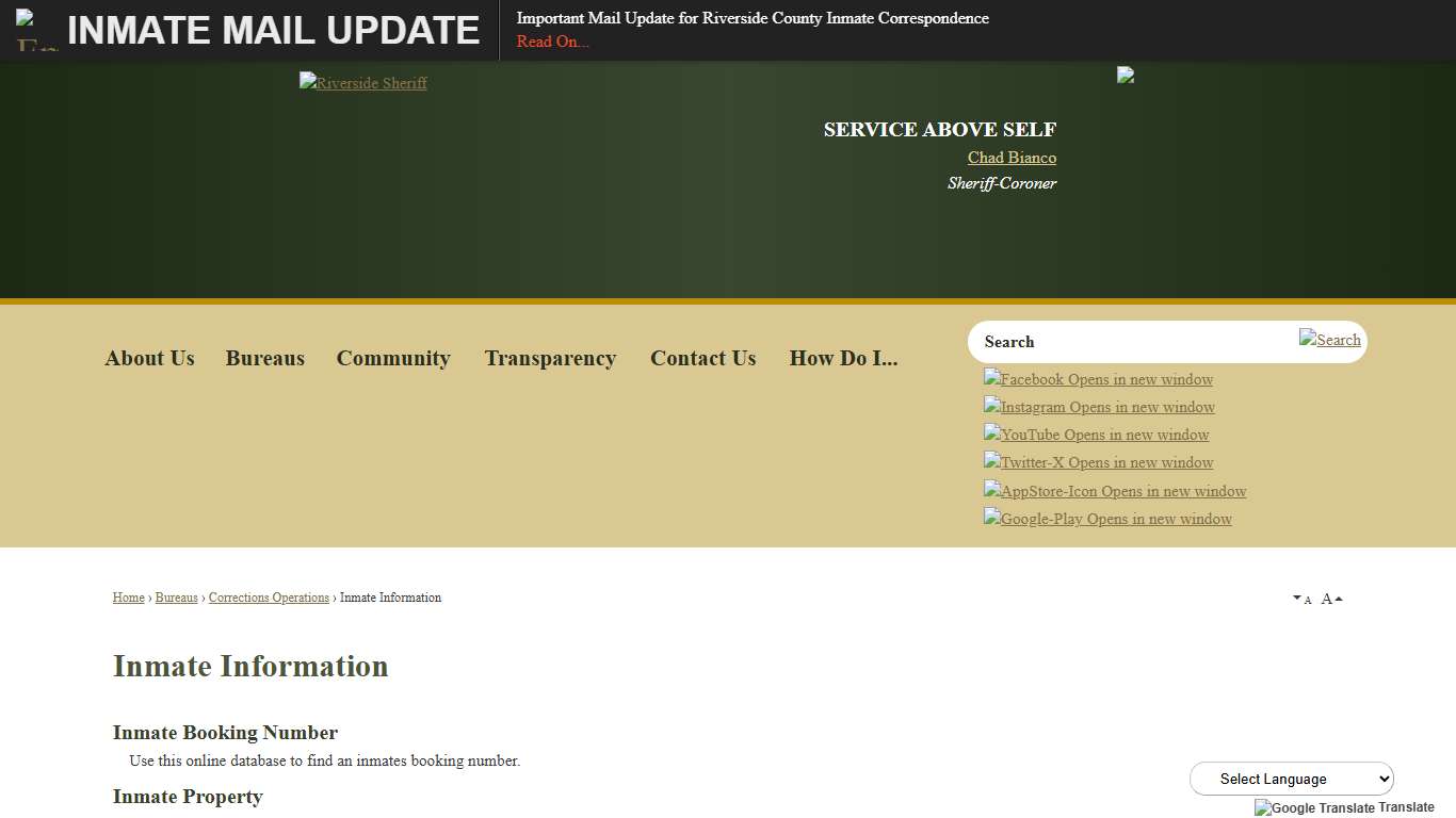 Inmate Information | Riverside County Sheriff, CA